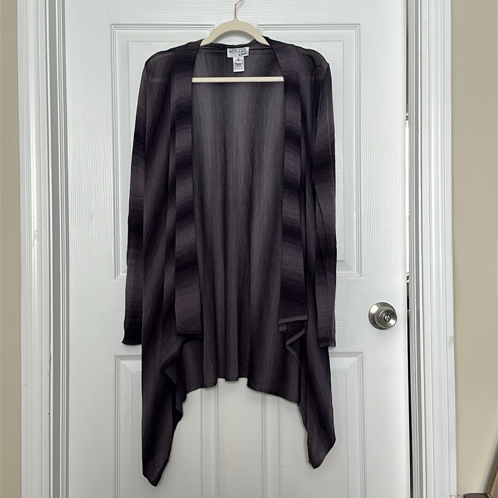 Women’s Attitudes by Renee Open Front Black Ombre Knit Cardigan Sweater Sz:M EUC